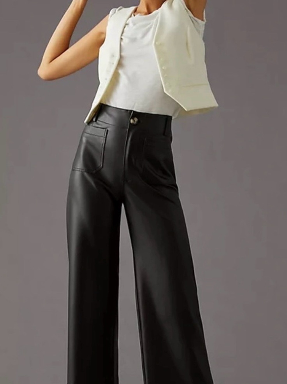 Anthropologie Maeve Collette Black Wide-Leg Faux Leather Pants